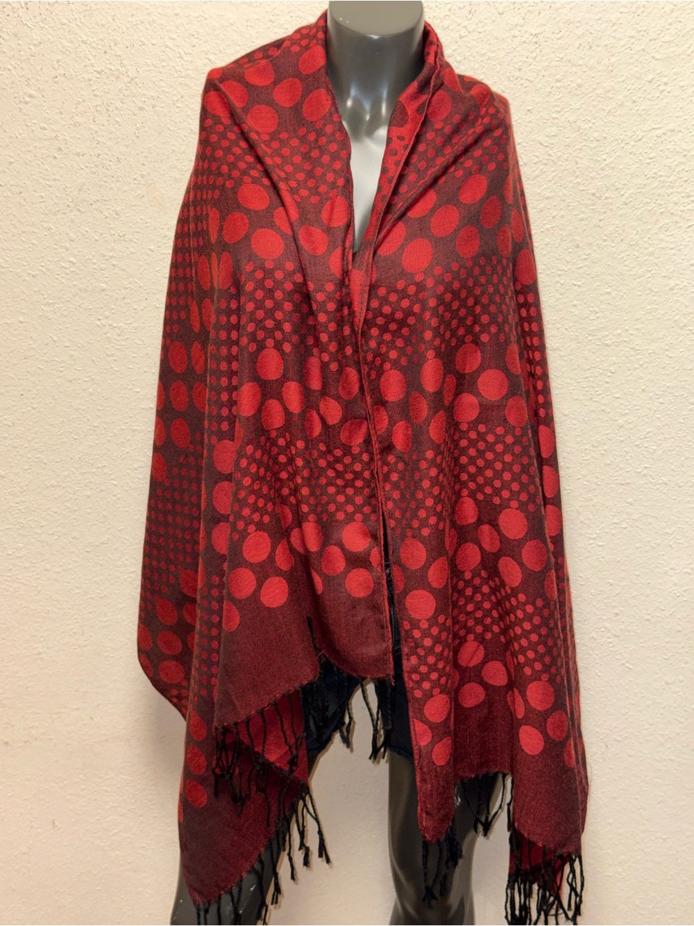 pashmina Red Polka Dot Fringe Shawl Wrap